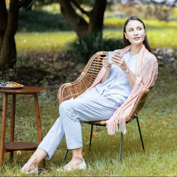 Light Pink Modern Farmhouse Boho Tassel Knit Throw Cozy Fringe Patterned Blanket - Picture 6 of 16